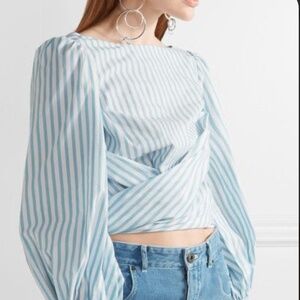 Johanna Ortiz Sky Blue & White Striped Bahia Top